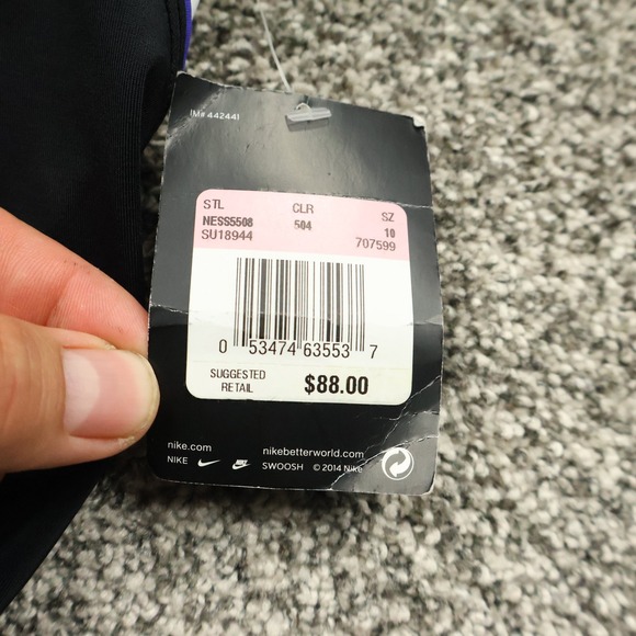 Nike Swimsuit‎ Women's 10 Black White Purple One Piece Athletic Training New - Picture 4 of 9